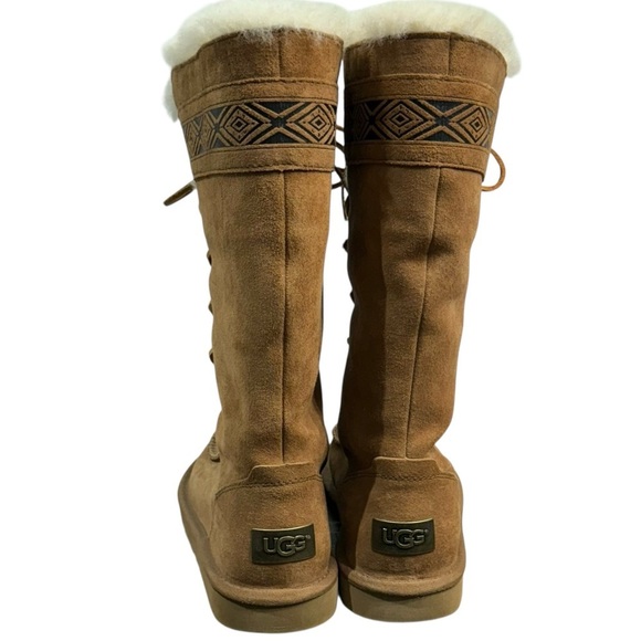 Ugg Sz 6 Tularosa Tall Boots Chestnut Suede Shearling Wool Lace Up Cozy Winter - Picture 3 of 12